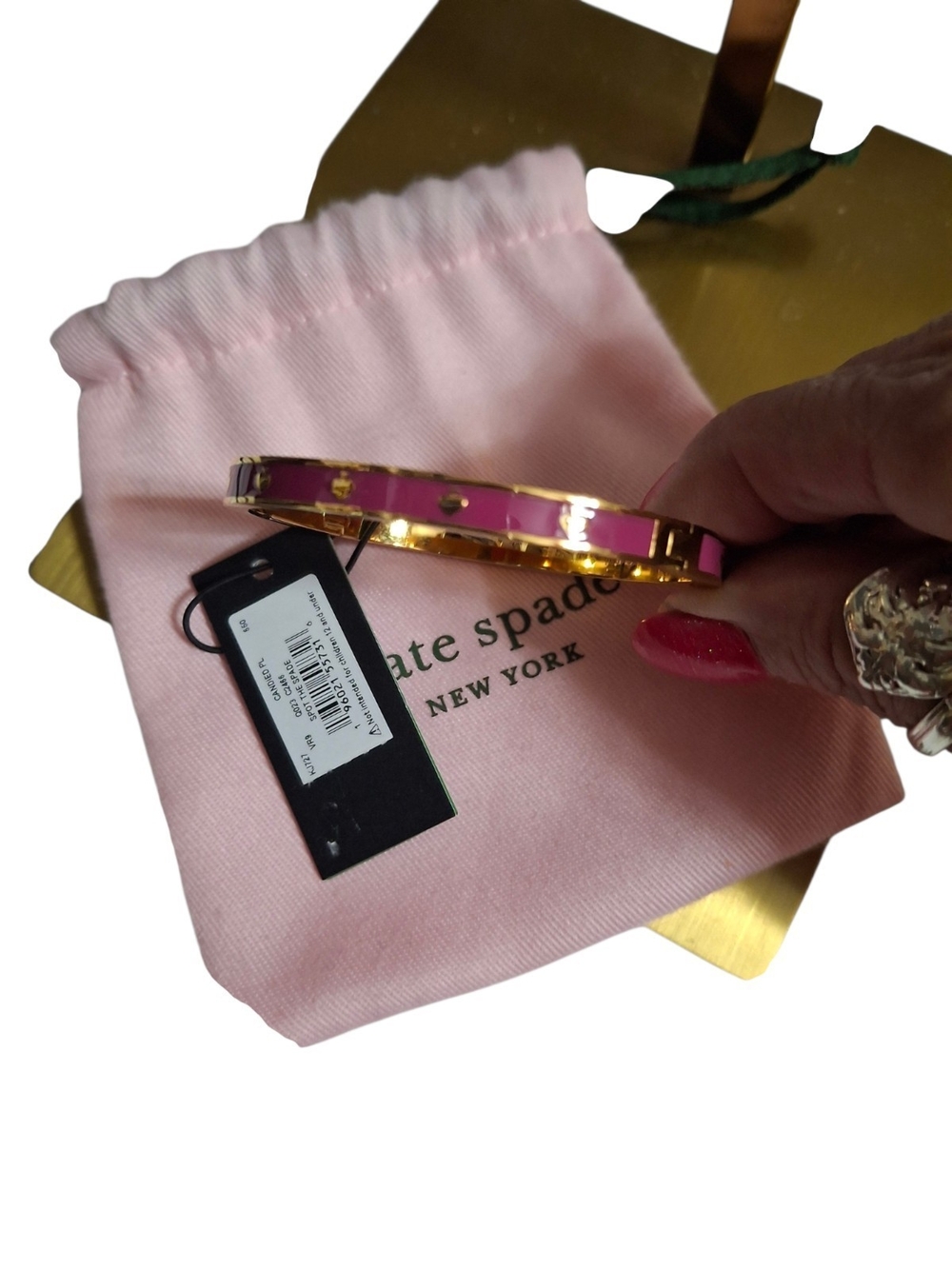 kate spade gold-tone Candied Plum hinged bangle bracelet Spot The Spade NWT